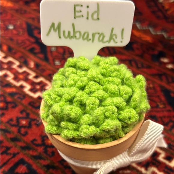 Hand made Mini Terracotta cup coasters with Green Crochet Top and White Bow - Picture 3 of 3